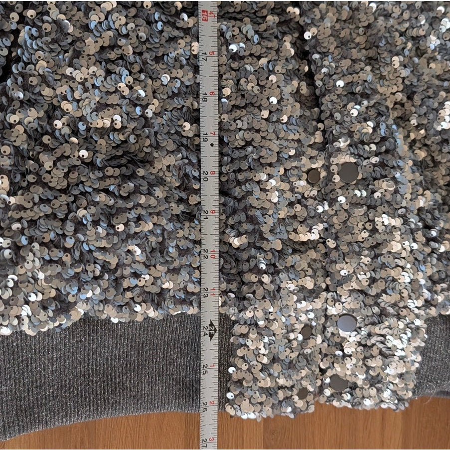 Zara Silver Sequin Bomber Jacket Unisex Mens Womens L Oversized Long Sleeve