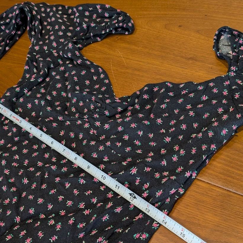 AFRM Black Floral Print Trixie Long Ballon Sleeve Midi Maxi Dress, size M