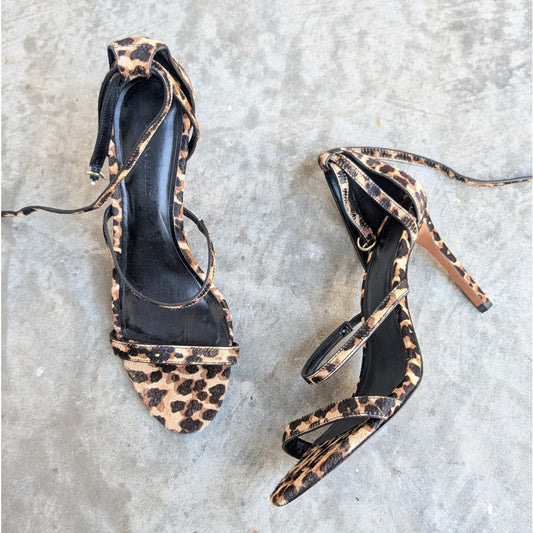 Banana Republic Brown Animal Cow Fur Strappy Heeled Sandals, size 9M