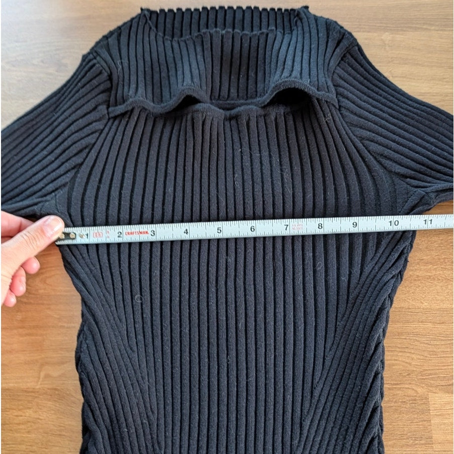 Anine Bing Lora Dress Womens S Black Rib Cutout Long Sleeve Bodycon Midi