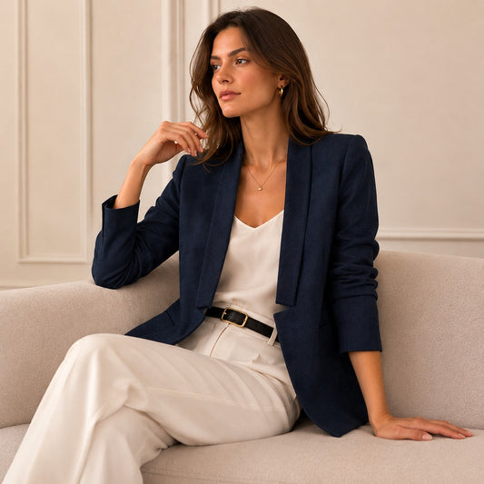 AYR The Coup Linen Blazer Womens 4 Navy No Closure Open Placket Long Sleeve