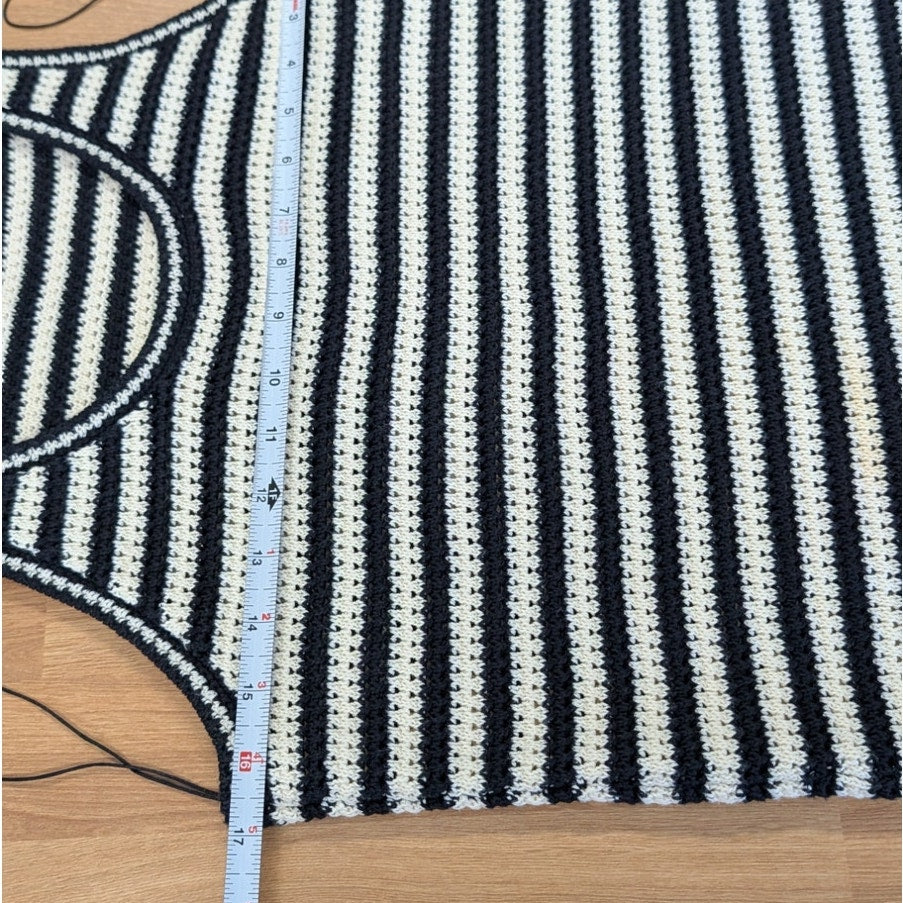 Anine Bing Arie Striped Crochet Knit Mini Dress Womens S Black Sleeveless