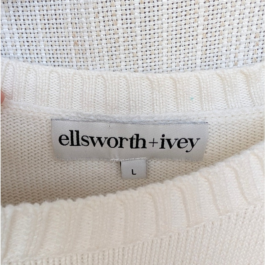 Ellsworth & Ivey Classic Golf Crewneck Sweater Womens L Ivory/Navy Long Sleeve