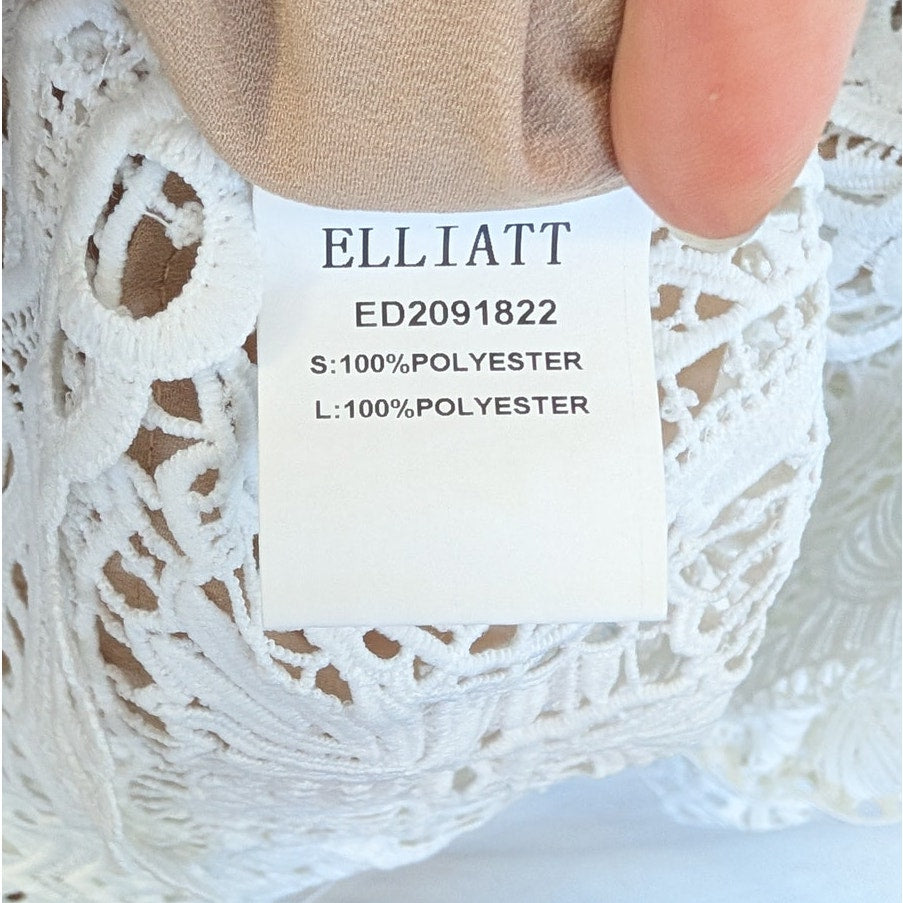 Elliatt Kate Dress Womens S White Floral Lace Semi-sheer Long Sleeve Mini