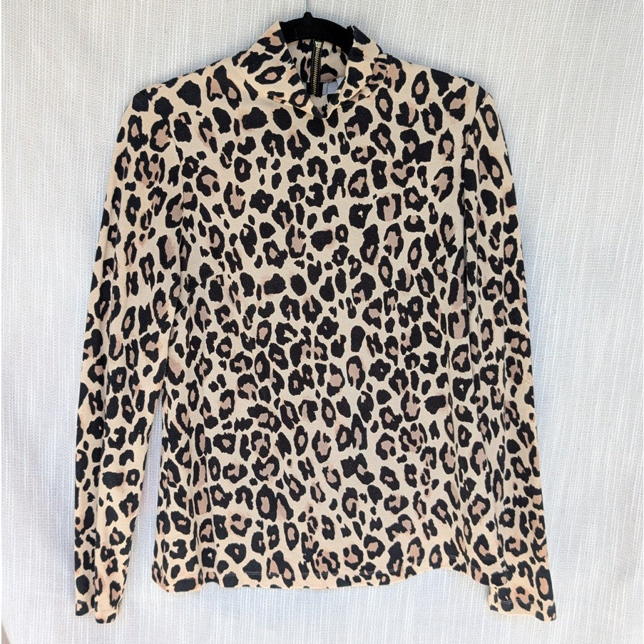 Kate Spade Cheetah Print Mock Neck Ponte Knit Long Sleeve Top, size 8
