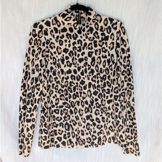 Kate Spade Cheetah Print Mock Neck Ponte Knit Long Sleeve Top, size 8