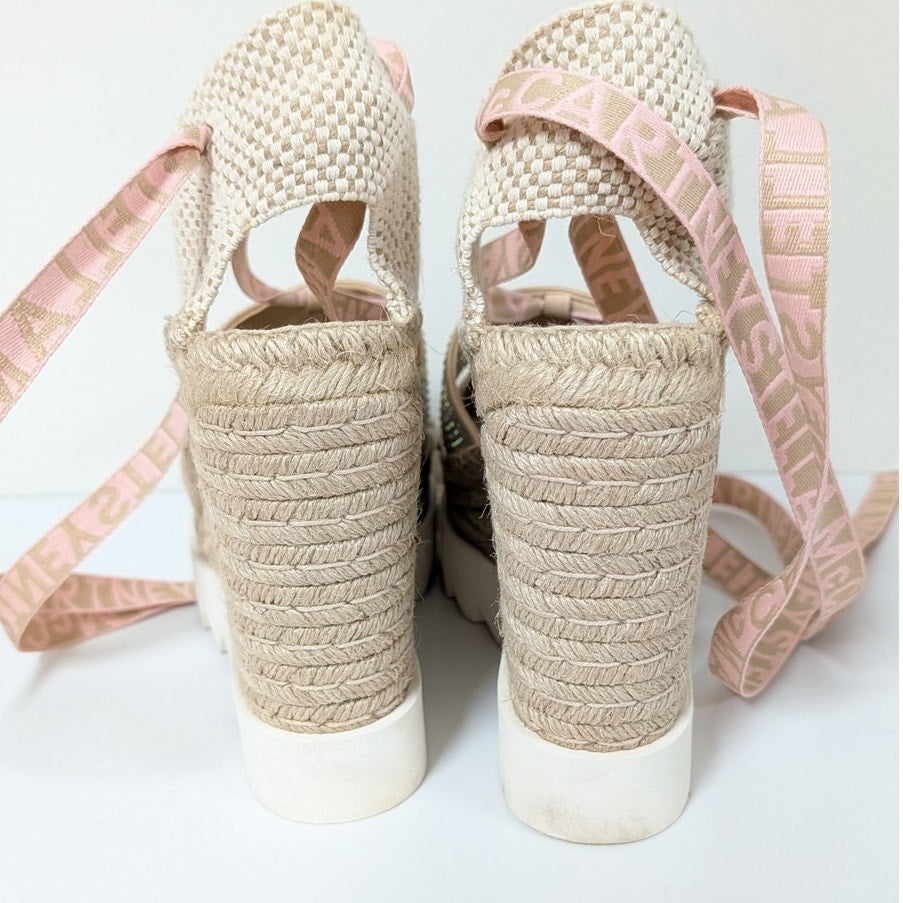 Stella McCartney Gaia Crystal Ankle-Wrap Platform Espadrilles Womens EU 40/US 10