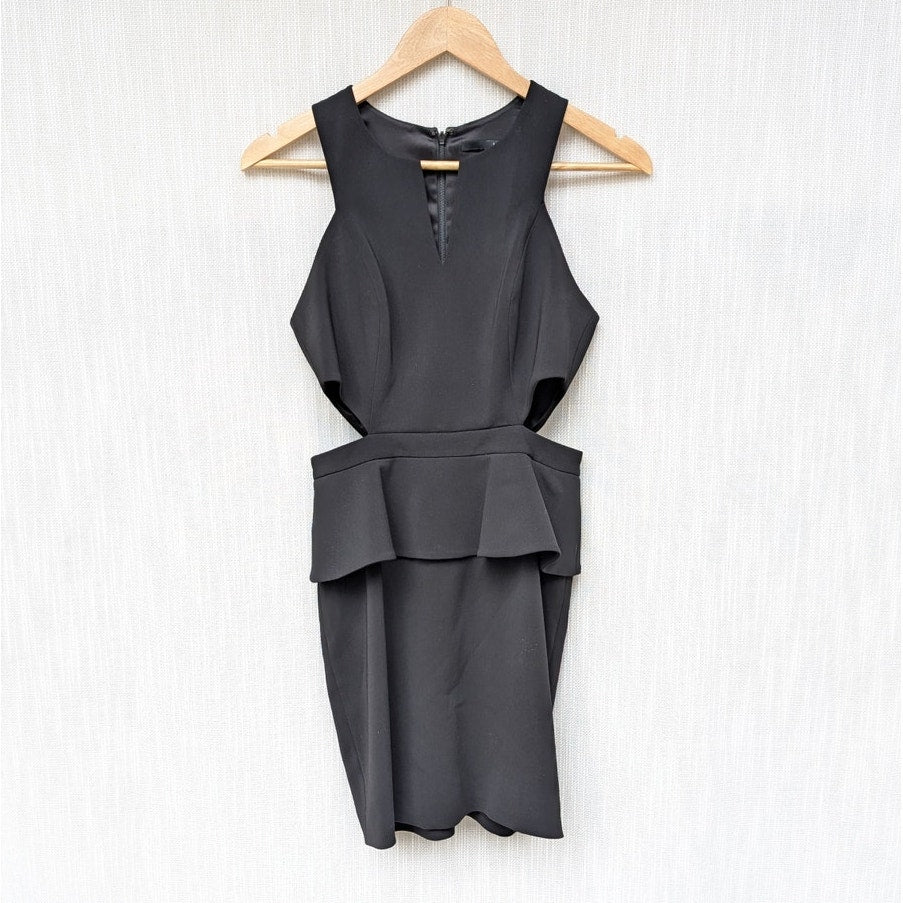 Jay Godfrey Black Cut Out Waist Sleeveless Ruffle Sheath Midi Dress, size 4