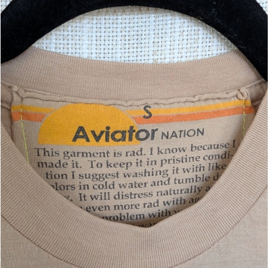Aviator Nation Logo Tee Unisex Womens S Tan Crewneck Short Sleeve Boyfriend