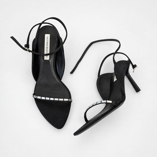 Victoria Beckham Eliza Crystal Satin Sandals Black EU 39