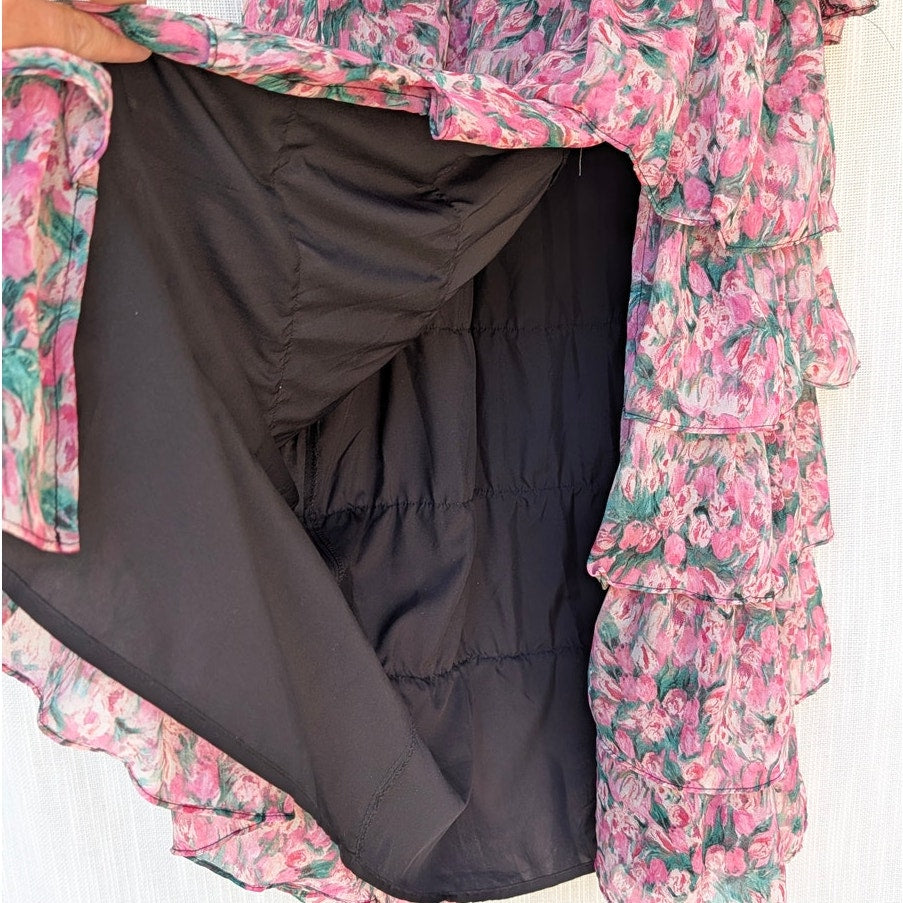 En Saison Lyra Tiered Midi Skirt Womens S Pink Floral Print High-rise Bohemian