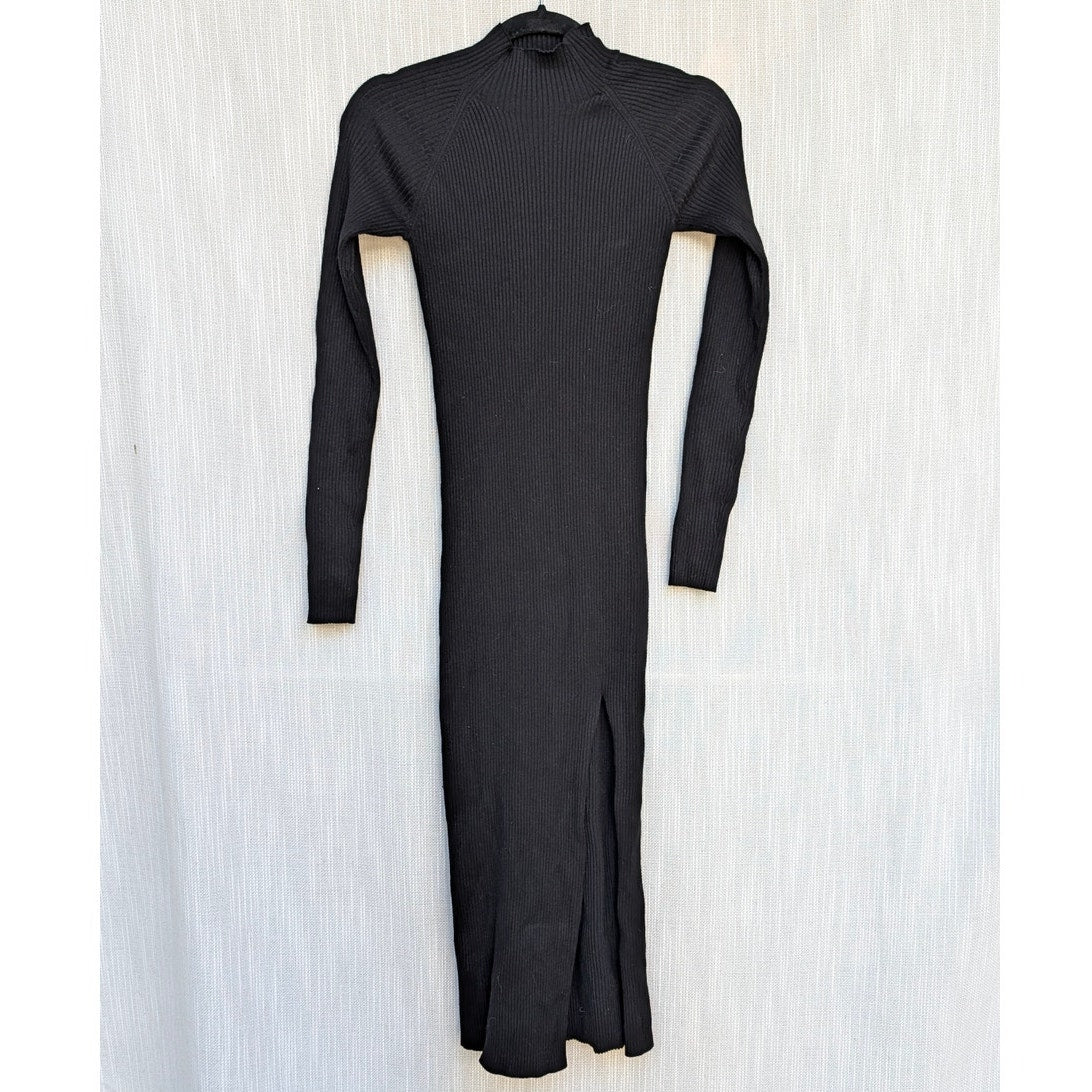 Aritzia Wilfred Alchemy Dress Womens S Black Mock-neck Sweater Bodycon Midi