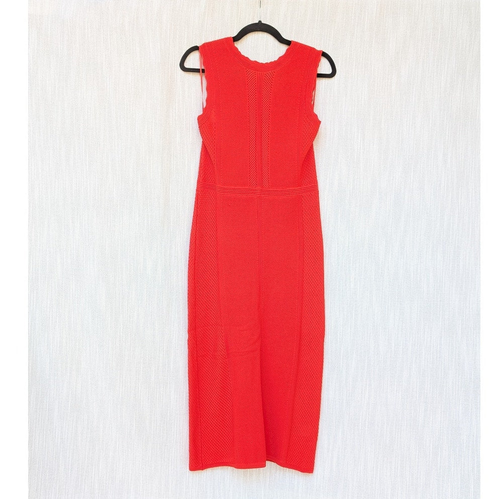 House Of Harlow Orange Red High Neck Crochet Sleeveless Maxi Midi Dress, size L