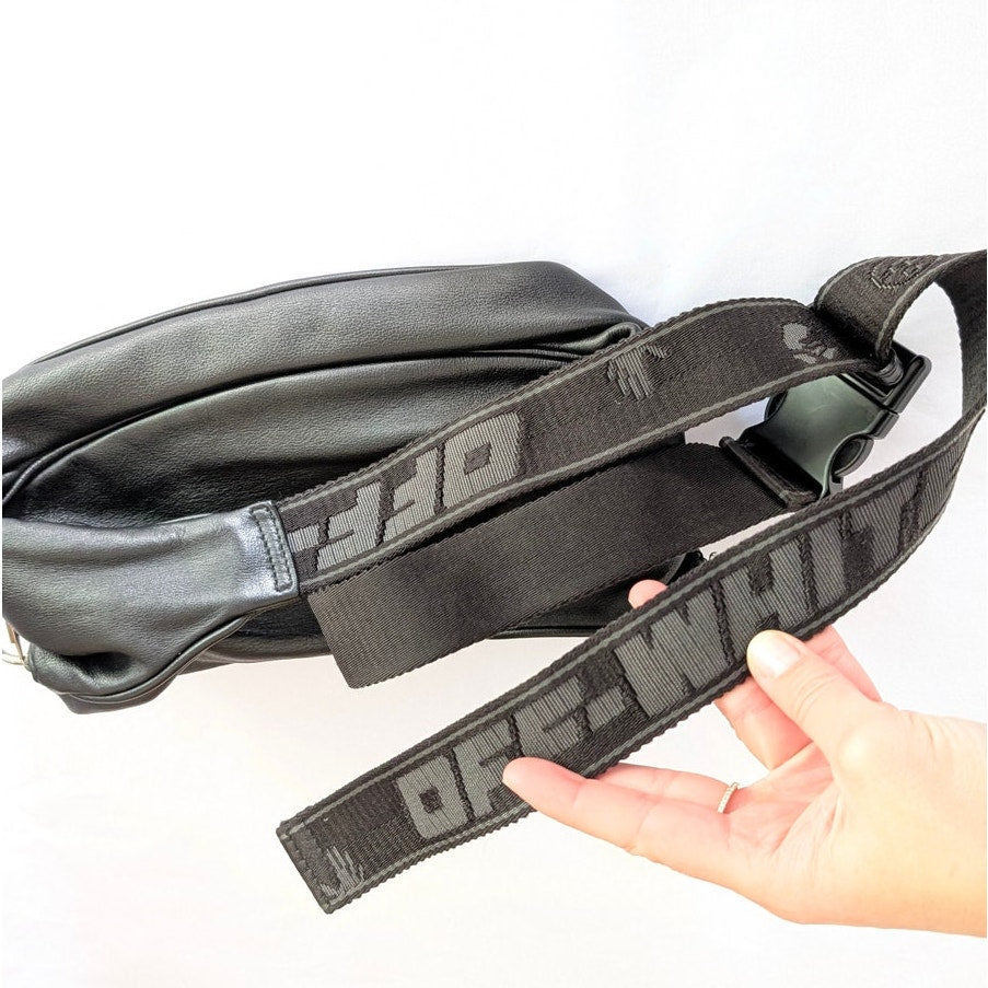 Off-White Logo Print Belt Black Leather Italy Bag Fanny Pack