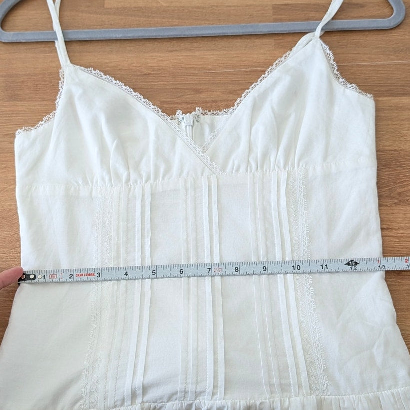 LPA Janelle Mini Dress Womens XS White Poplin Eyelet Ruffle Sleeveless