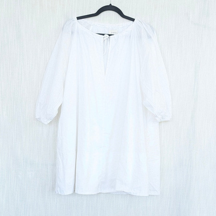 Dissh Nadia White Linen Smock Dress Womens 6 Long Sleeve Tunic Shirt Mini