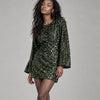 H&M Green Jersey Sequin Long Raglan Sleeve Short Dress M