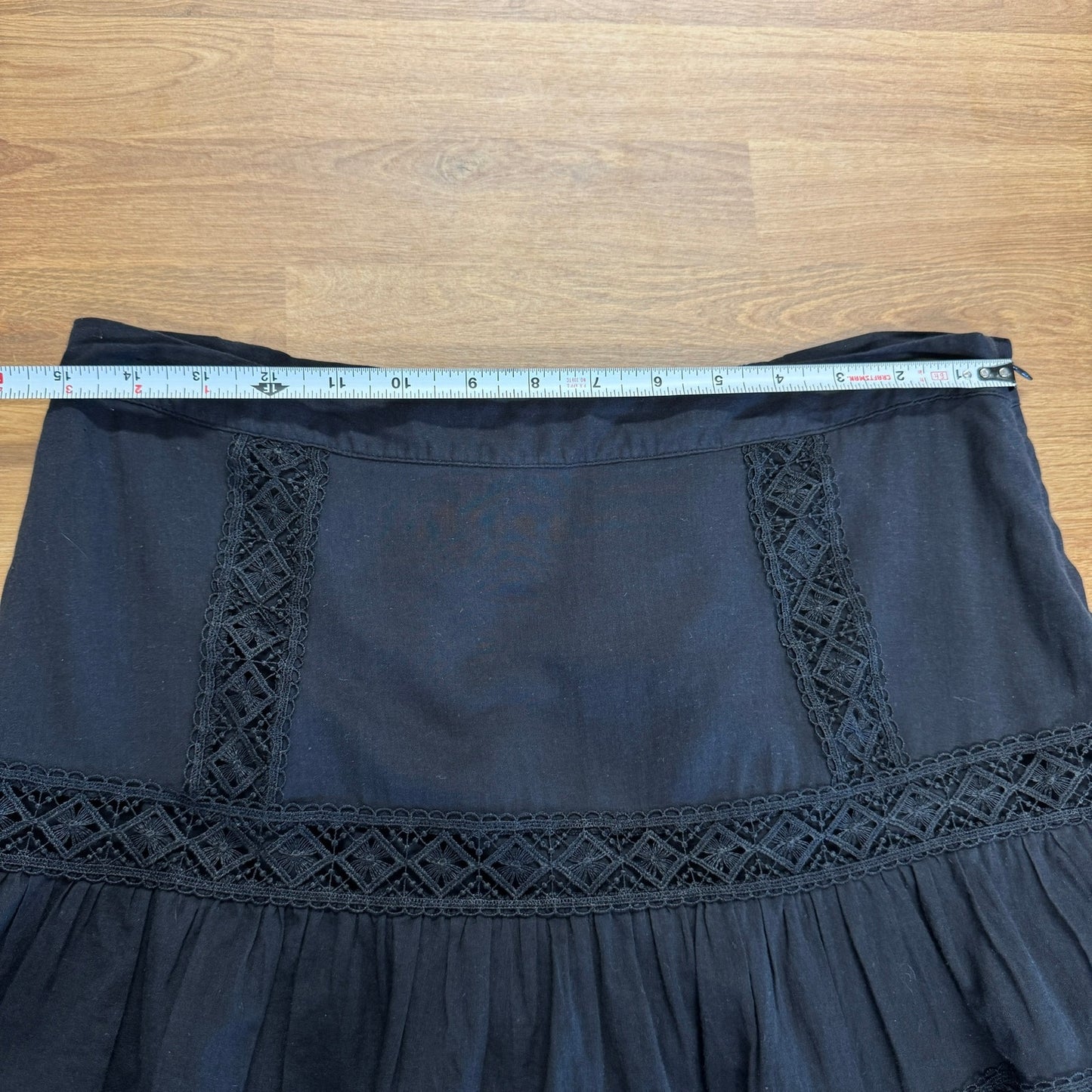 Charo Ruiz Ibiza Hortens Lace Mini Skirt Womens L Black Ruffle A-line Cotton