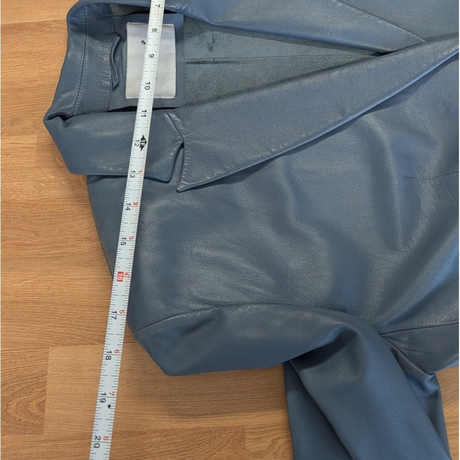 Common Leisure Power Blazer Suit Jacket Womens S Gray Blue Leather Oversized