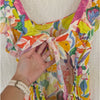 Aqua Floral Maxi Dress Womens 2XL Multi Sleeveless Tiered Tie Cutout Back Midi