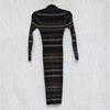 Reiss Sassy Metallic-Stripe Knit V-neck Long Sleeve Bodycon Midi Dress, size S