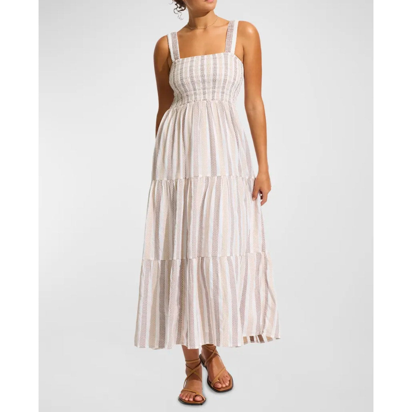 SEAFOLLY Isla Palm Tiered Organic Cotton Cover-up Midi Dress In Brown, size XS