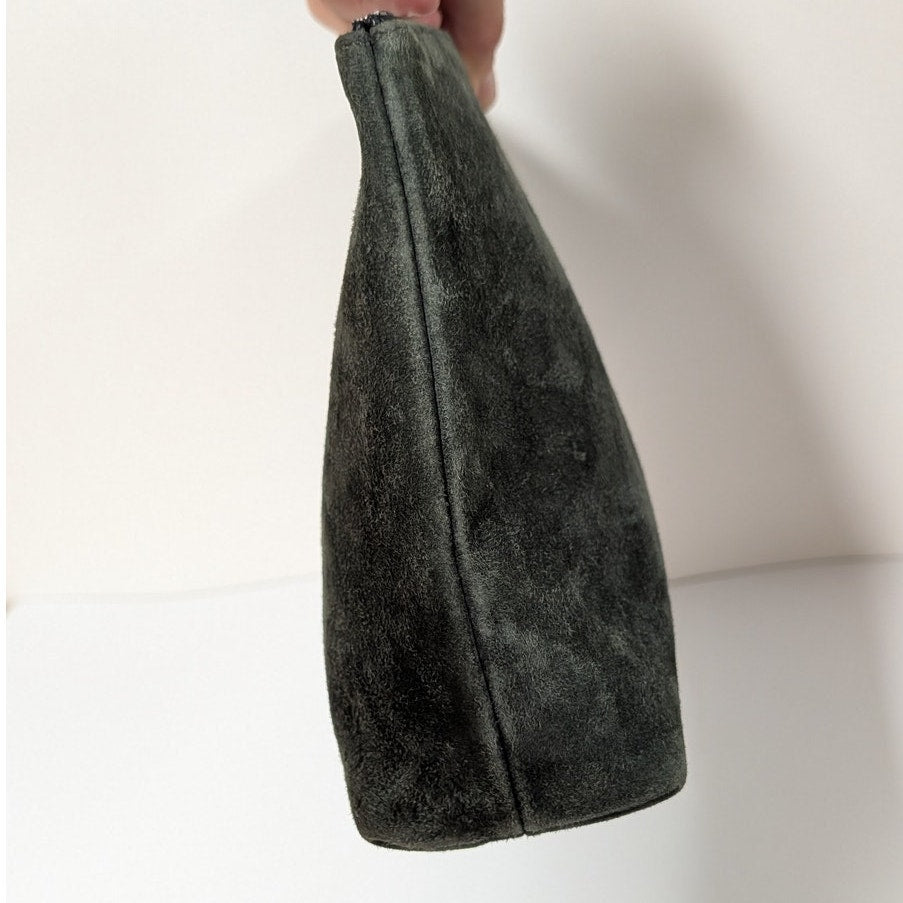 Brunello Cucinelli Green Suede Leather Pouch Cosmetic Bag Rare Womens Zipper