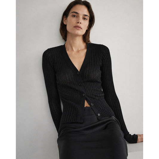Anine Bing Matheo Cardigan Womens S Black Rib Long Sleeve Button Front NWT