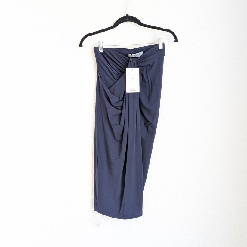 NWT MM. Lafleur The Minetta 2.0 Navy High Waist Midi Draped Skirt, size XS