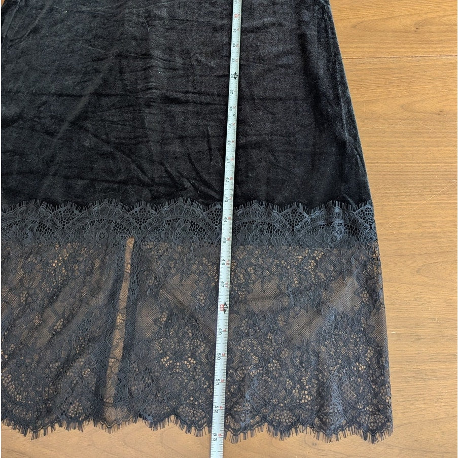 Lost + Wander Black Lace Velvet High Neck Sleeveless Maxi Dress, size S