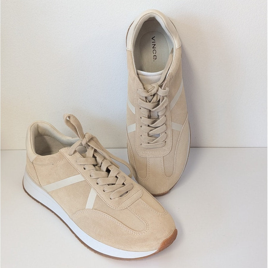 Vince Ohara Sneaker Womens 9M Beige Leather Logo Low Top Lace-up NWOT