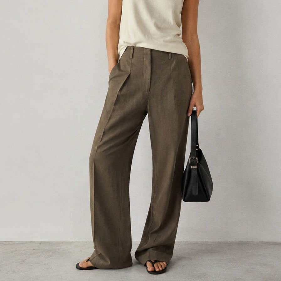 NWT Mango MNG Selection Orchid Linen Blend Straight Wide Leg Pants, size 4