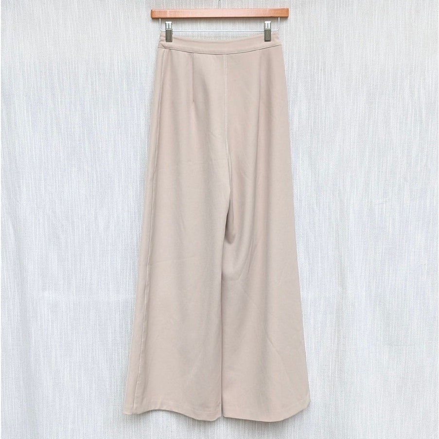 AEL Amy Enjoy Life Pants Womens S Cream Irregular High-waisted Wide-leg Trousers
