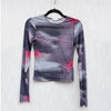 MIAOU Sheer Mesh Crewneck Long Sleeve Tee in Motion Pink, size S