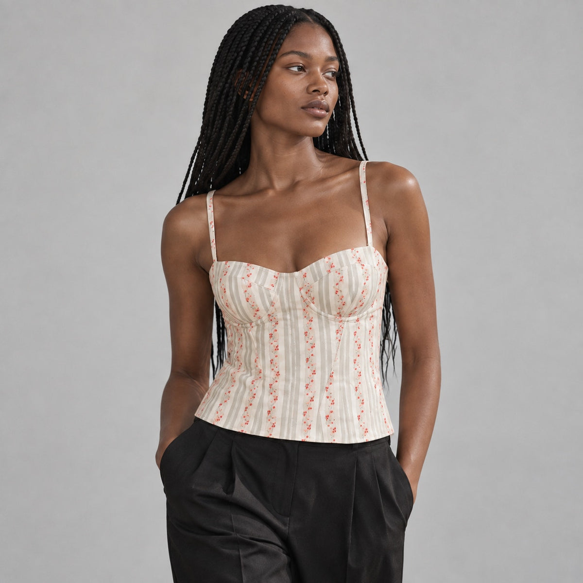 Avec Les Filles Sweetheart Neck Mini Bustier Top Womens L French Stripe NWT