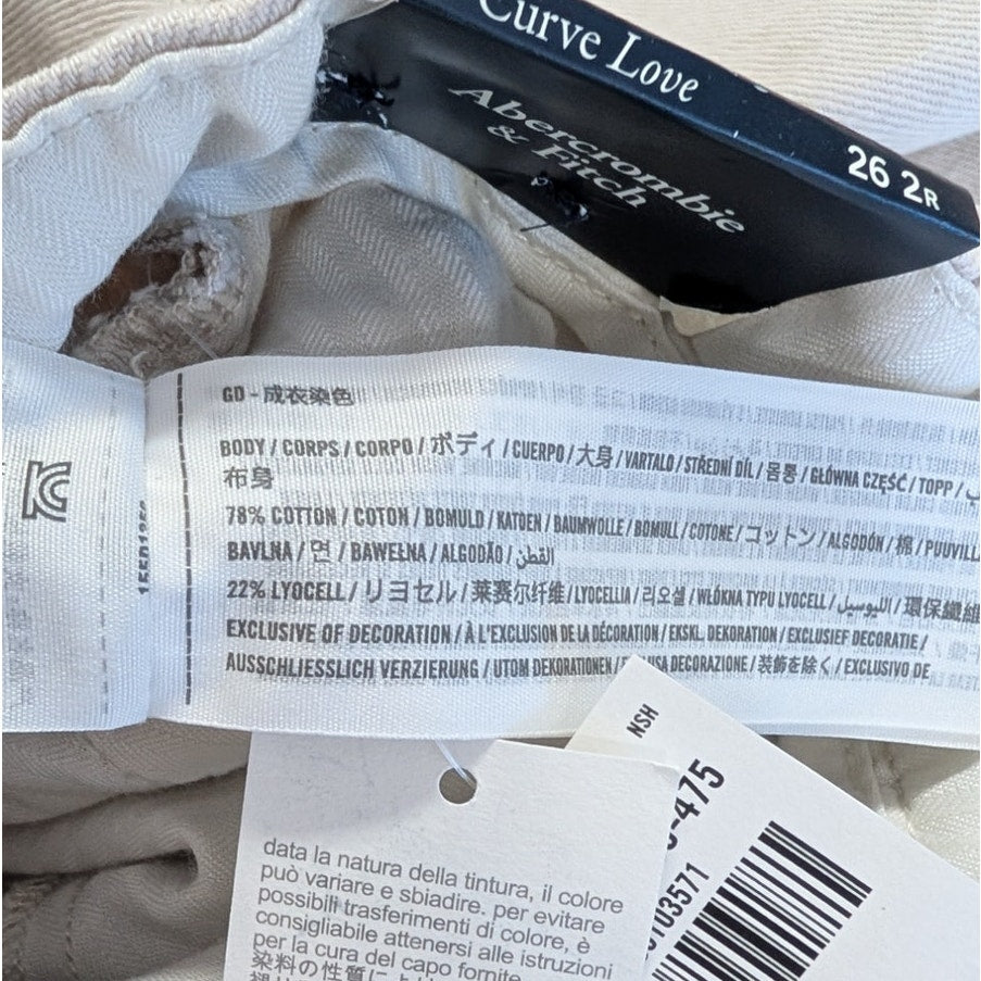 Abercrombie Wide Leg Curve Love Pants Womens 26/2R Ecru High-rise Chino NWT