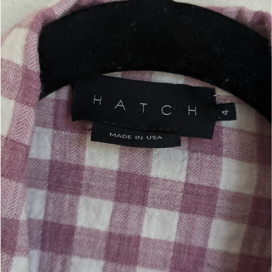 Hatch Boyfriend Purple Checked 100% Cotton Button-up Long Sleeve Shirt, size 4