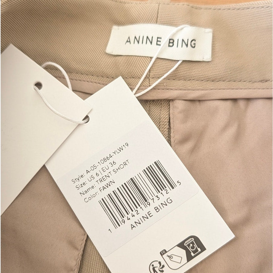 Anine Bing Trent Short Womens 6 Fawn Brown Linen/Viscose Tailored High-rise NWT