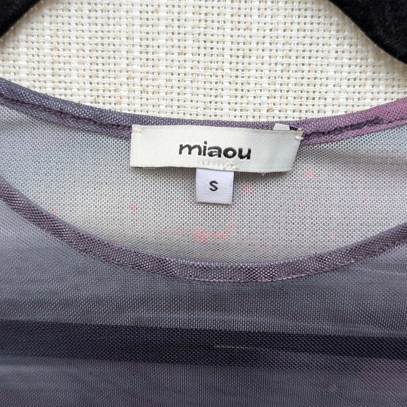 MIAOU Sheer Mesh Crewneck Long Sleeve Tee in Motion Pink, size S