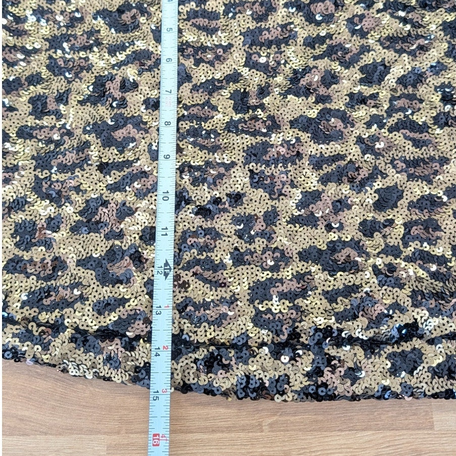 Alice+Olivia Sequin Animal Leopard Midi Skirt Womens 4 Gold/Black Straight
