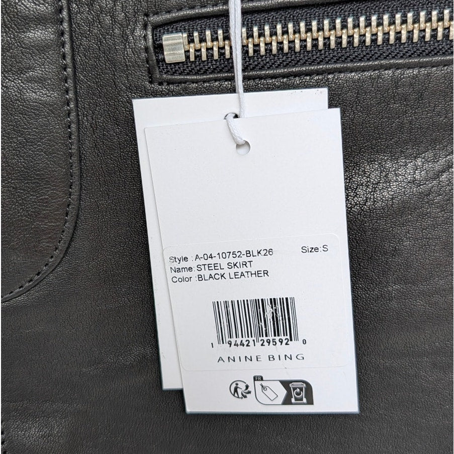 Anine Bing Steel Mini Skirt Womens S Black 100% Lamb Leather Zipper NWT