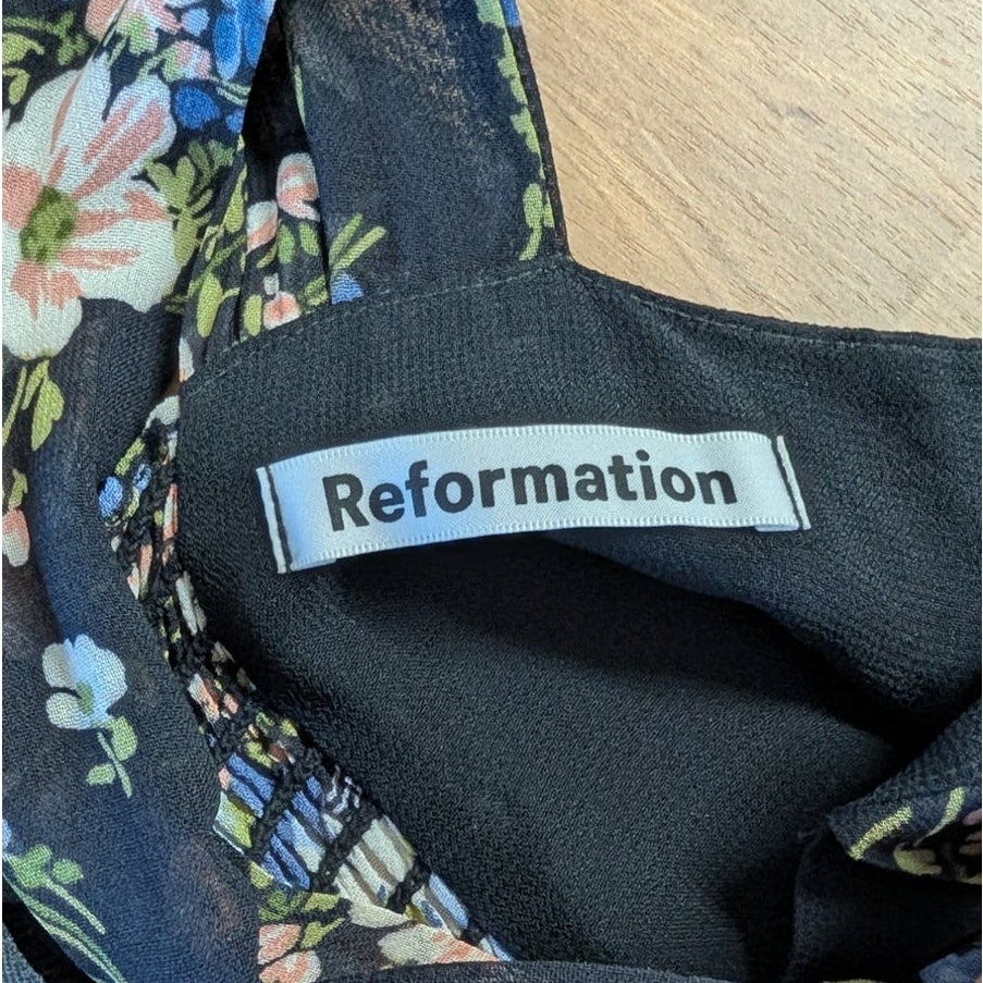 Reformation Fulton Sleeveless Floral Midi Dress Navy Blue Size 0