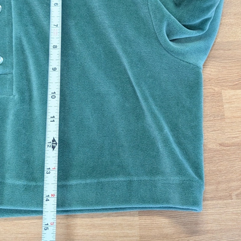 RE/DONE x Hanes Cropped Velour Long Sleeve Polo Top Basil Green Size M NWT