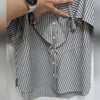 Veronica Beard Grant Cold Shoulder Gray/White V-Neck Button Striped Top, size 8