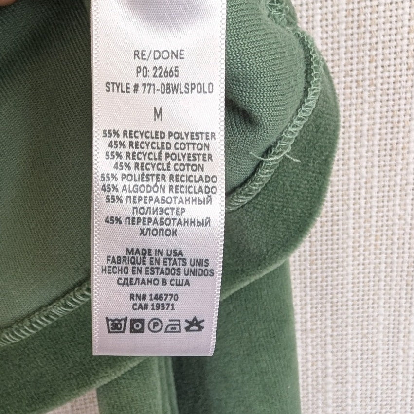 RE/DONE x Hanes Cropped Velour Long Sleeve Polo Top Basil Green Size M NWT