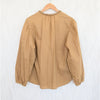 Vince Braided Trim Long-Sleeve Cotton Blouse in Jute Womens M Tan V-neck Top