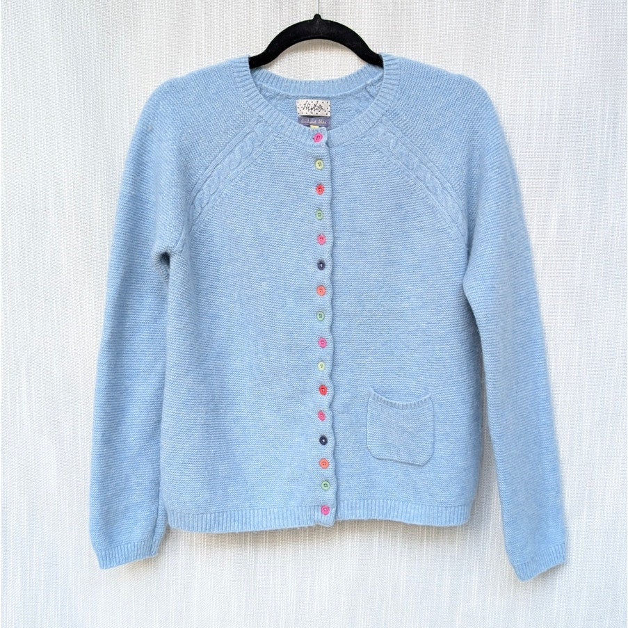 Heyton Blue Lambswool Blend Buttoned Long Sleeve Cardigan, size S