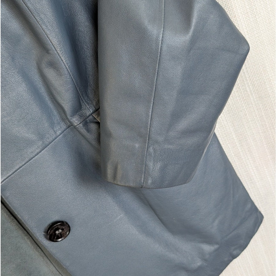 Common Leisure Power Blazer Suit Jacket Womens S Gray Blue Leather Oversized