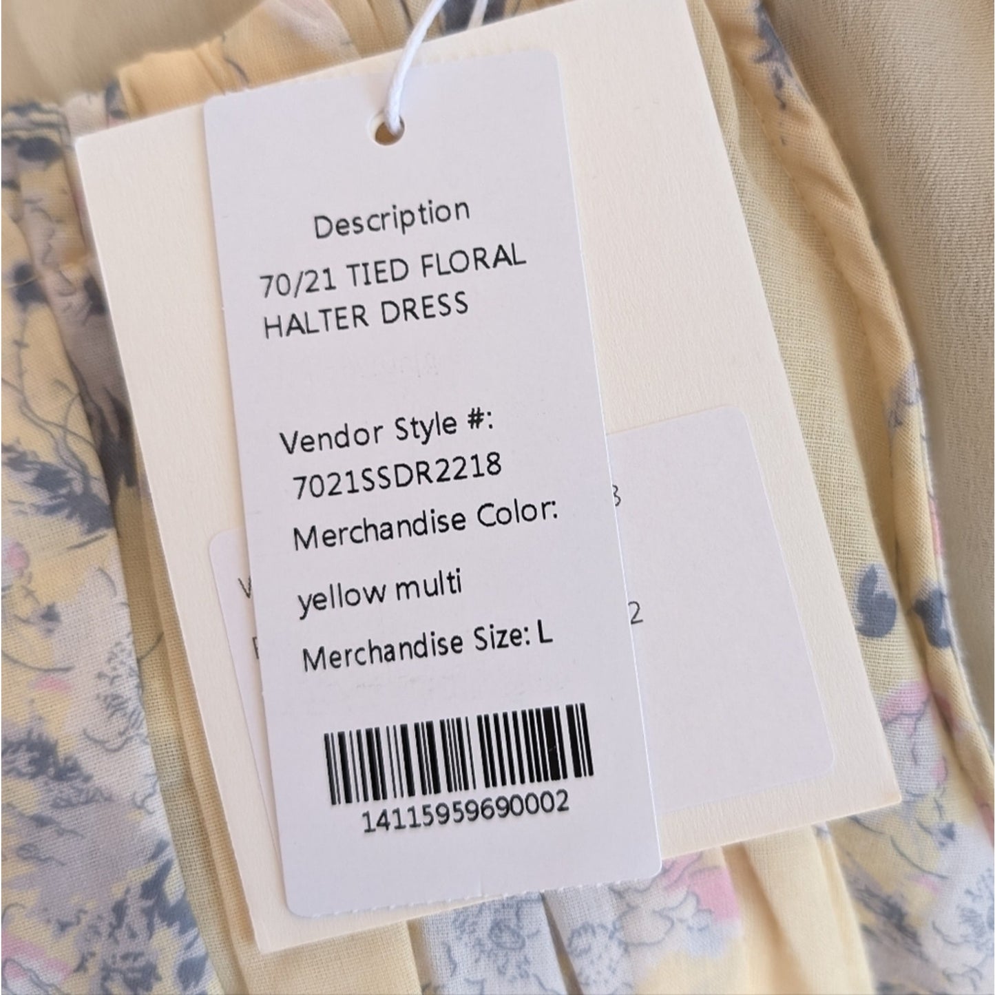NWT 70/21 Floral Yellow 100% Cotton Halter Mini Dress, size L