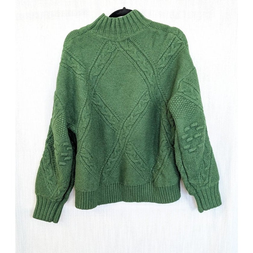 Aelfric Eden Green Oversized Cable Knit Mock Neck Long Sleeve Sweater Size M